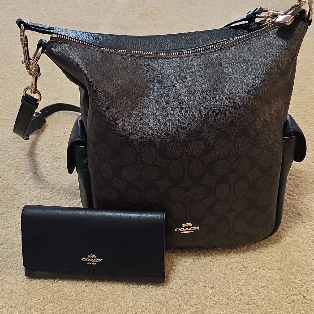 Coach Black and Brown Shoulder Bag with Wallet